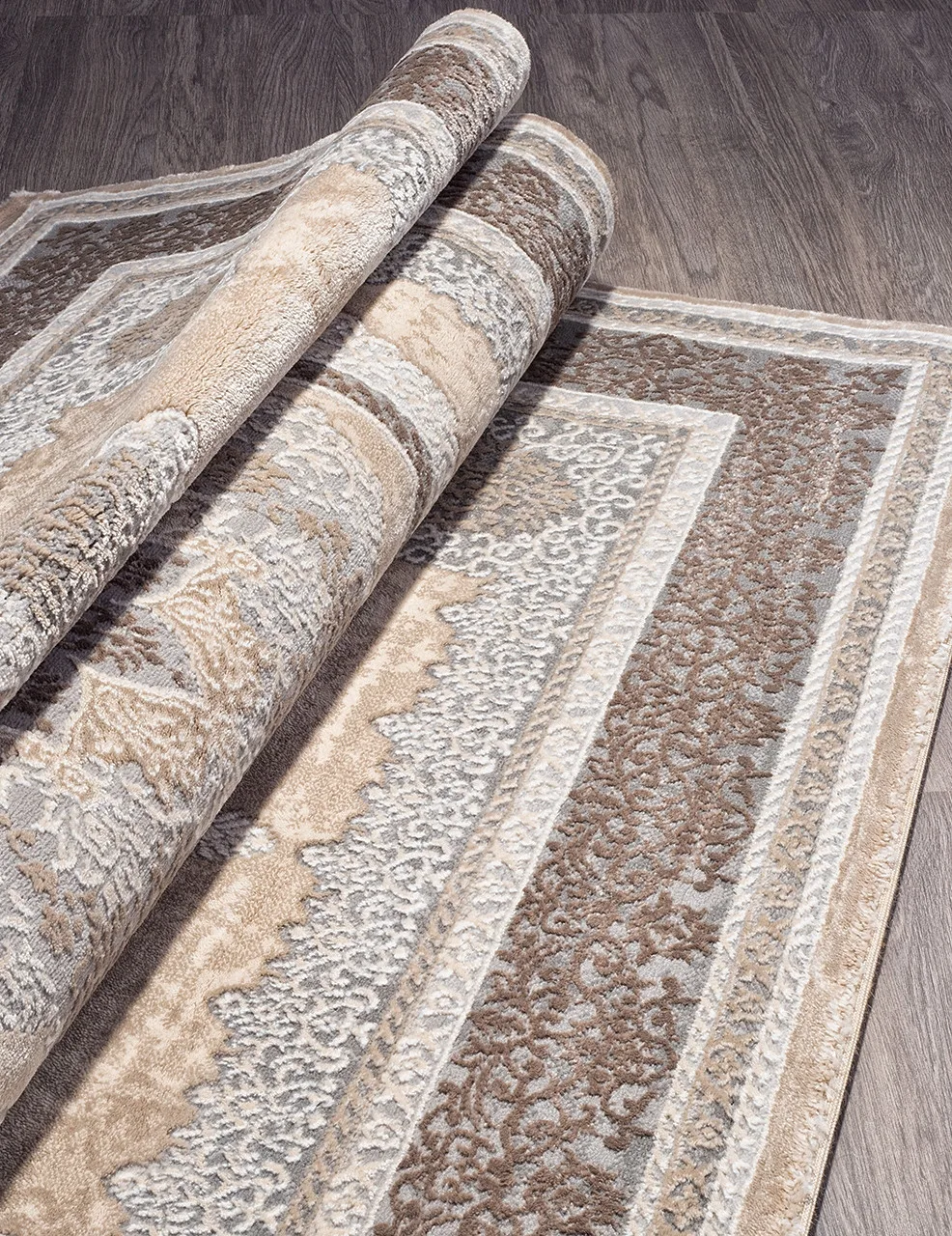 Классический ковер ARMINA 04037C - GREY / BROWN Heat-set Турция