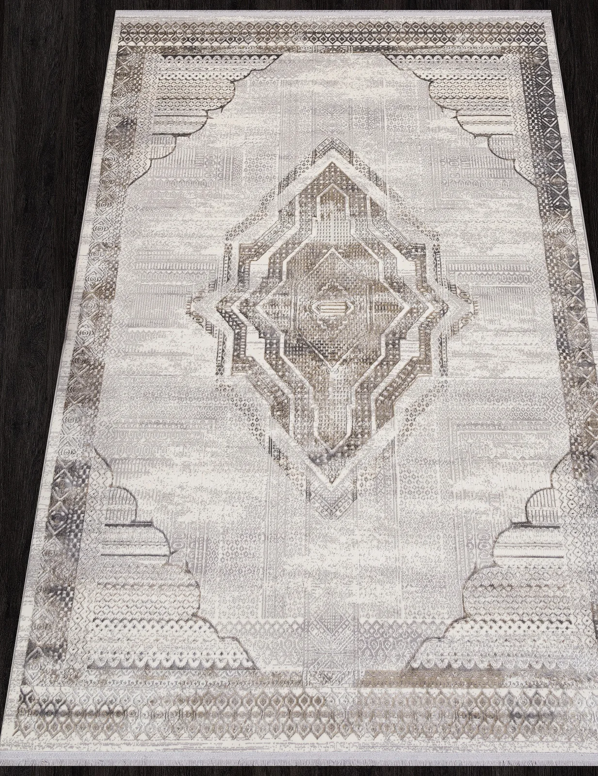 Этнический ковер ASADU 07541A - CREAM HB / GREY FDY полиэстер Турция