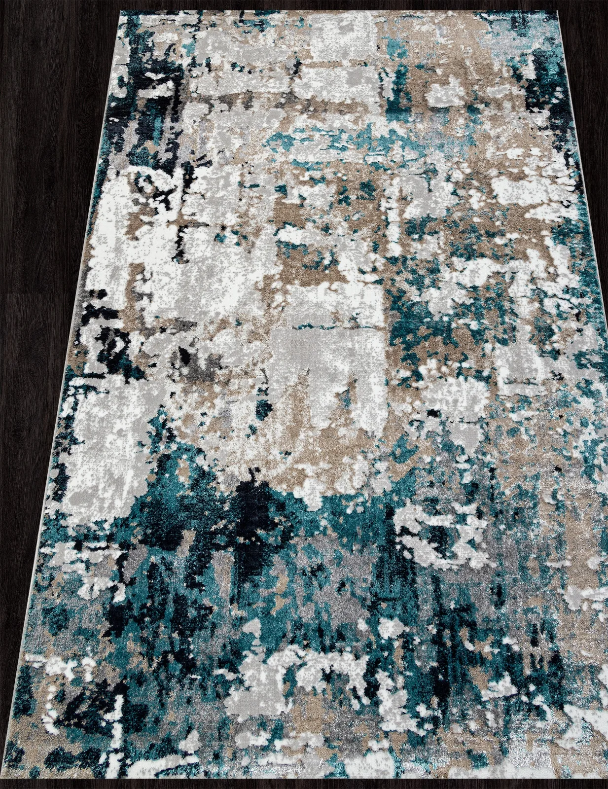 Современный ковер PARADIZE 01632A - GREY / TURQUOISE полиэстер Турция