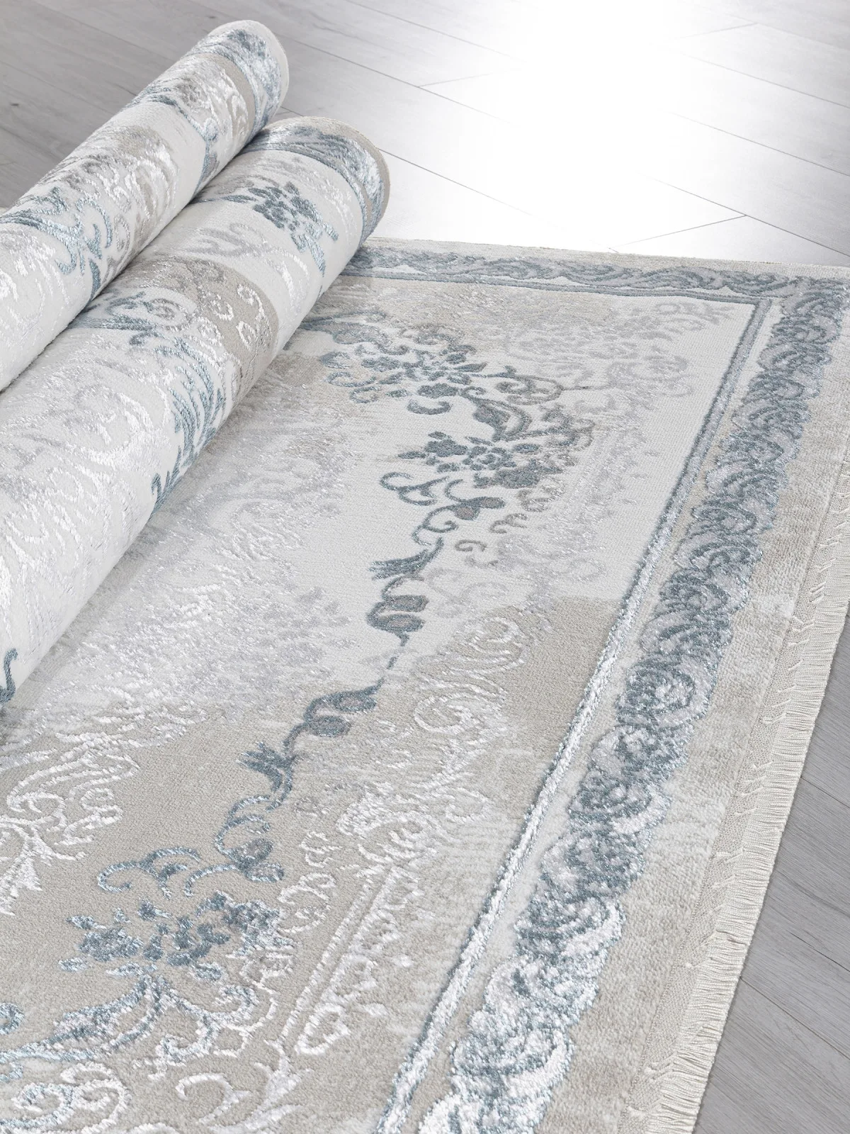 Винтажный ковер EFSAN L278A - CREAM SHRINK / BLUE FDY полиэстер Турция