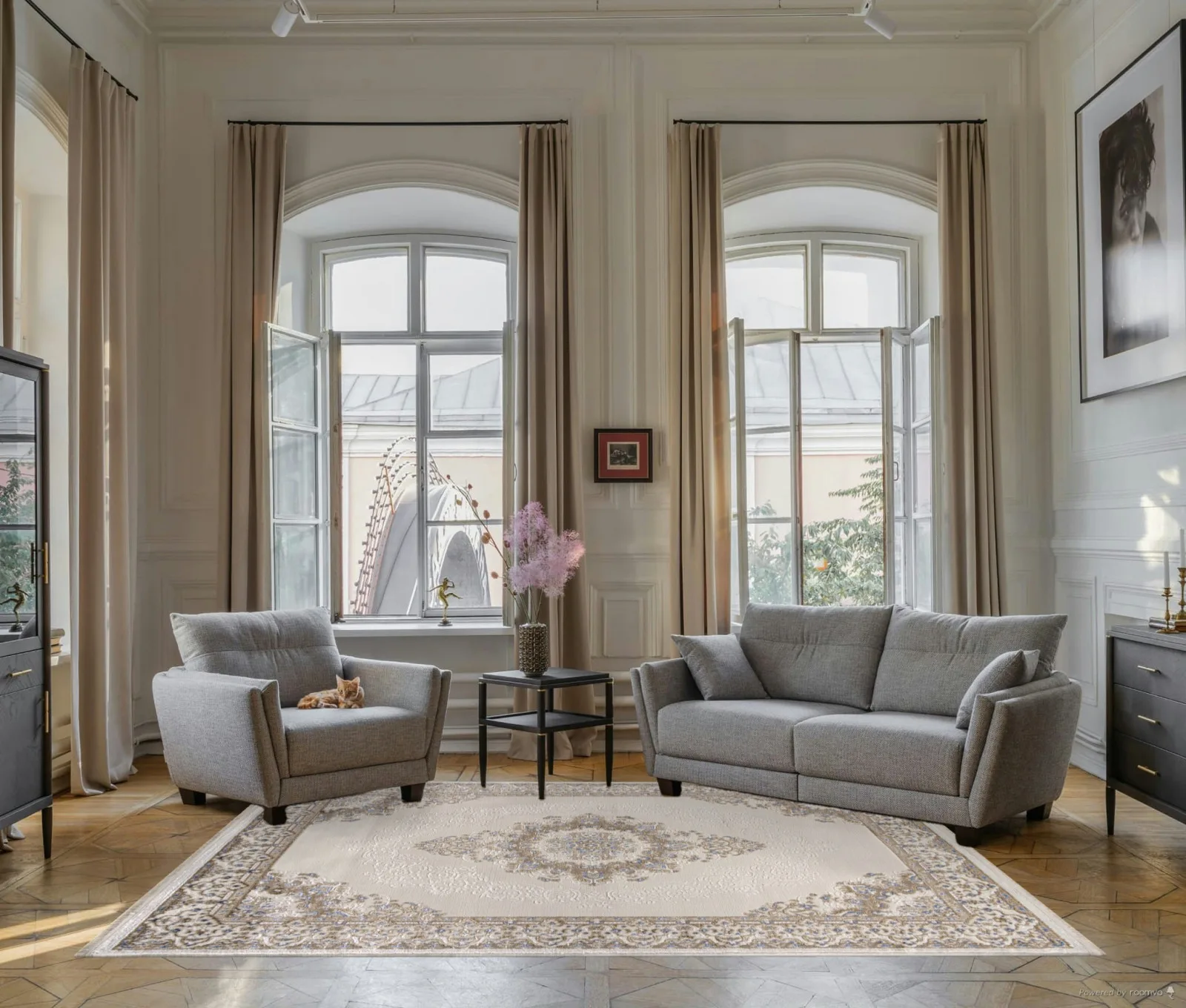 Классический ковер MOSSO 27236A - CREAM / BLUE Heat-set Турция