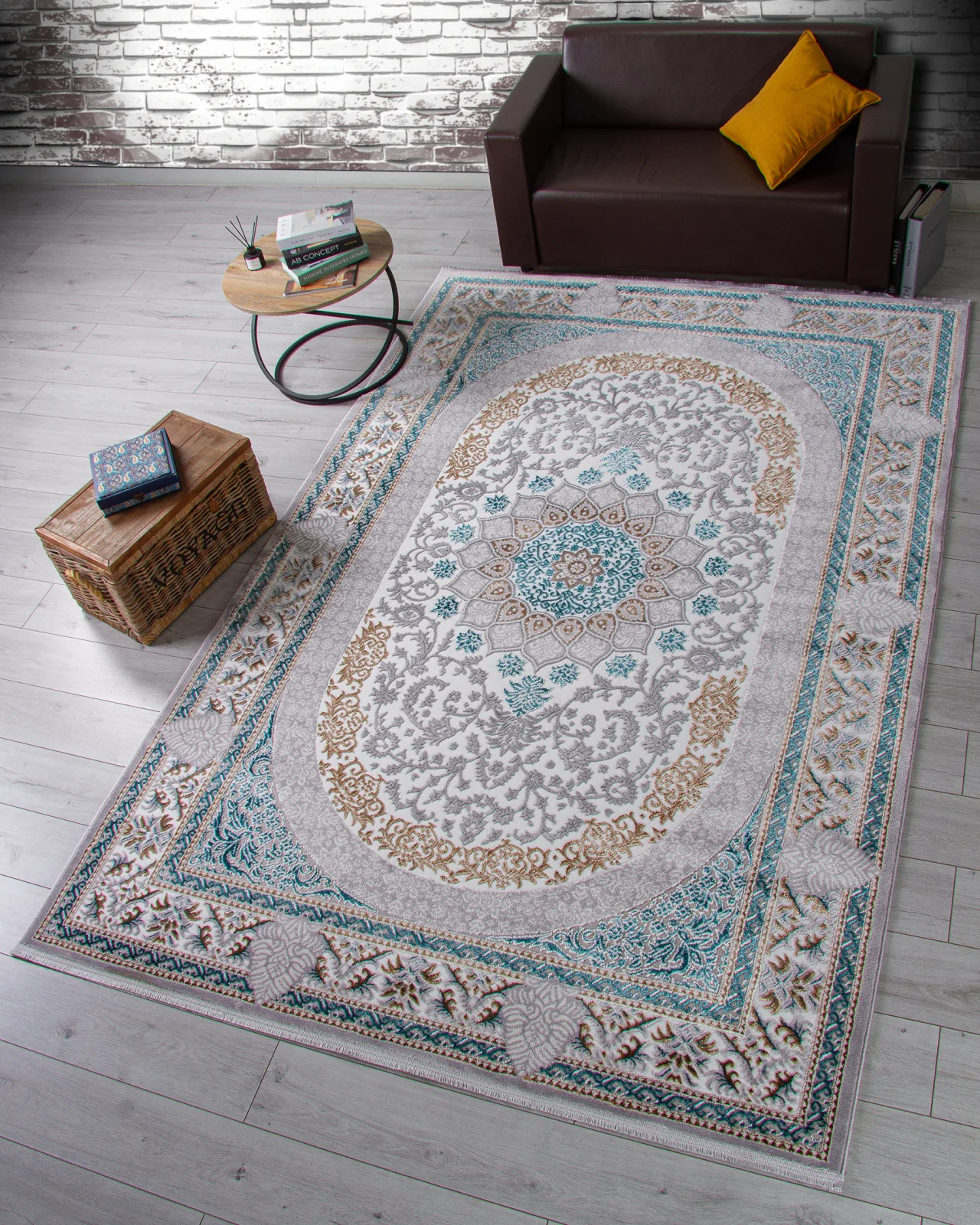 Классический ковер HALIF F638 - GREEN-BLUE Heat-set Россия