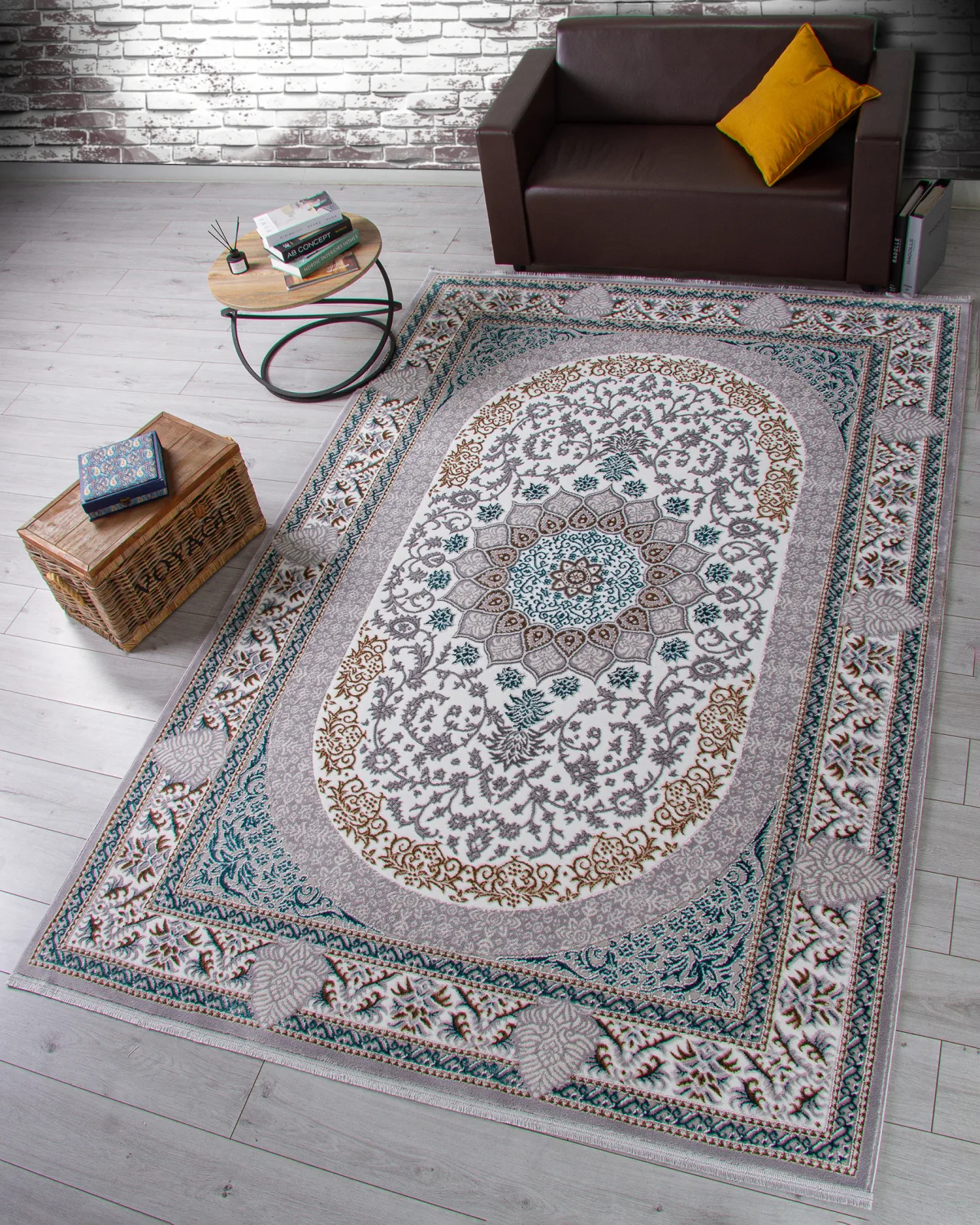 Классический ковер HALIF F638 - GREEN-BLUE Heat-set Россия