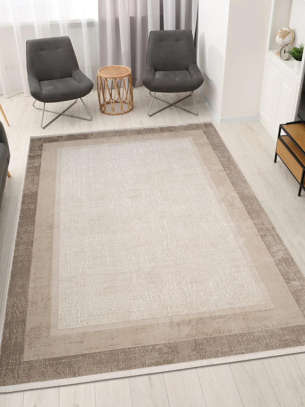 Минимализм ковер MARDIN 27466A - BEIGE / D.BEIGE Heat-set Турция