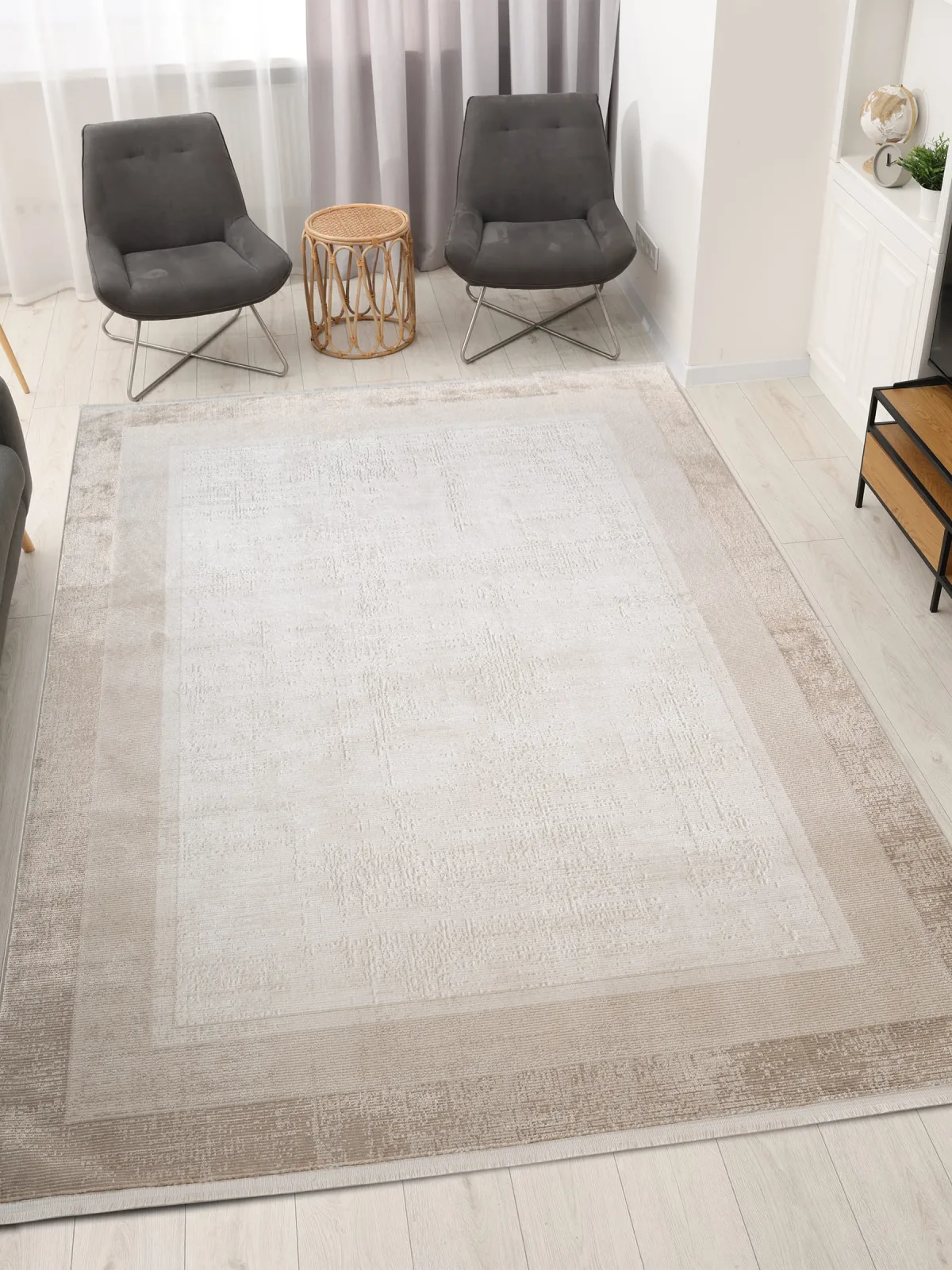 Минимализм ковер MARDIN 27466A - BEIGE / D.BEIGE Heat-set Турция