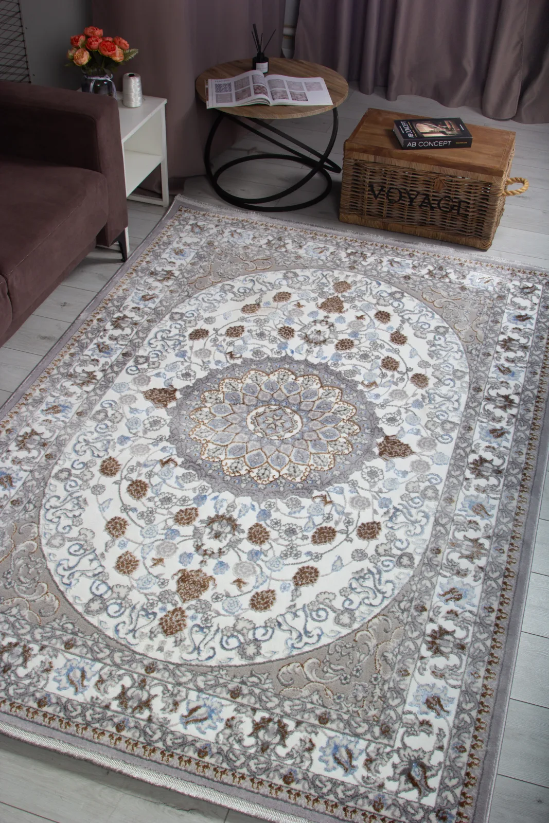 Классический ковер HALIF F611 - GRAY-L.BLUE Heat-set Россия