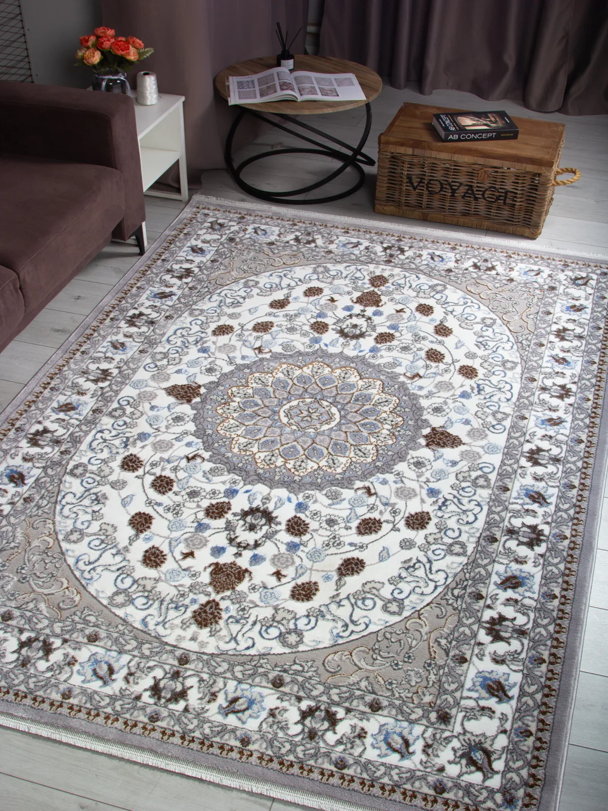 Классический ковер HALIF F611 - GRAY-L.BLUE Heat-set Россия