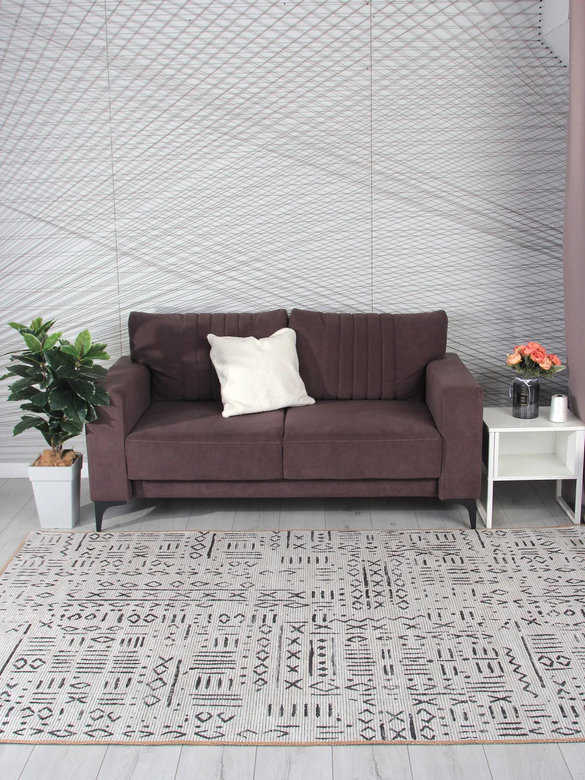 Этнический ковер LAVIN AB739E - BEIGE / BLACK полиэстер Турция