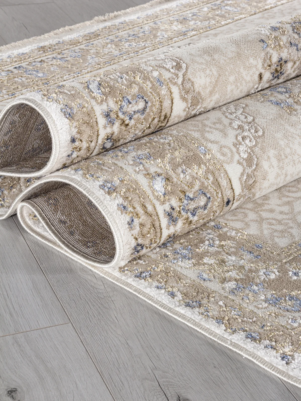 Классический ковер MOSSO 27226 - BEIGE / BLUE Heat-set Турция