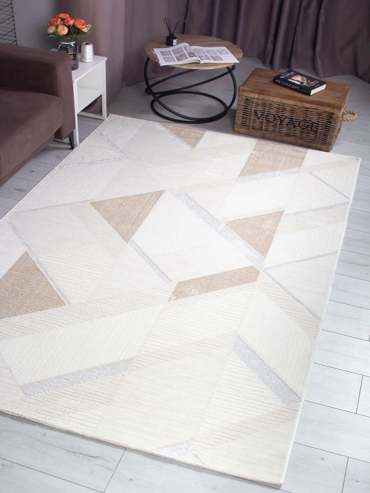 Современный ковер DALIDA 20802A - L.BEIGE / WHITE полиэстер Турция