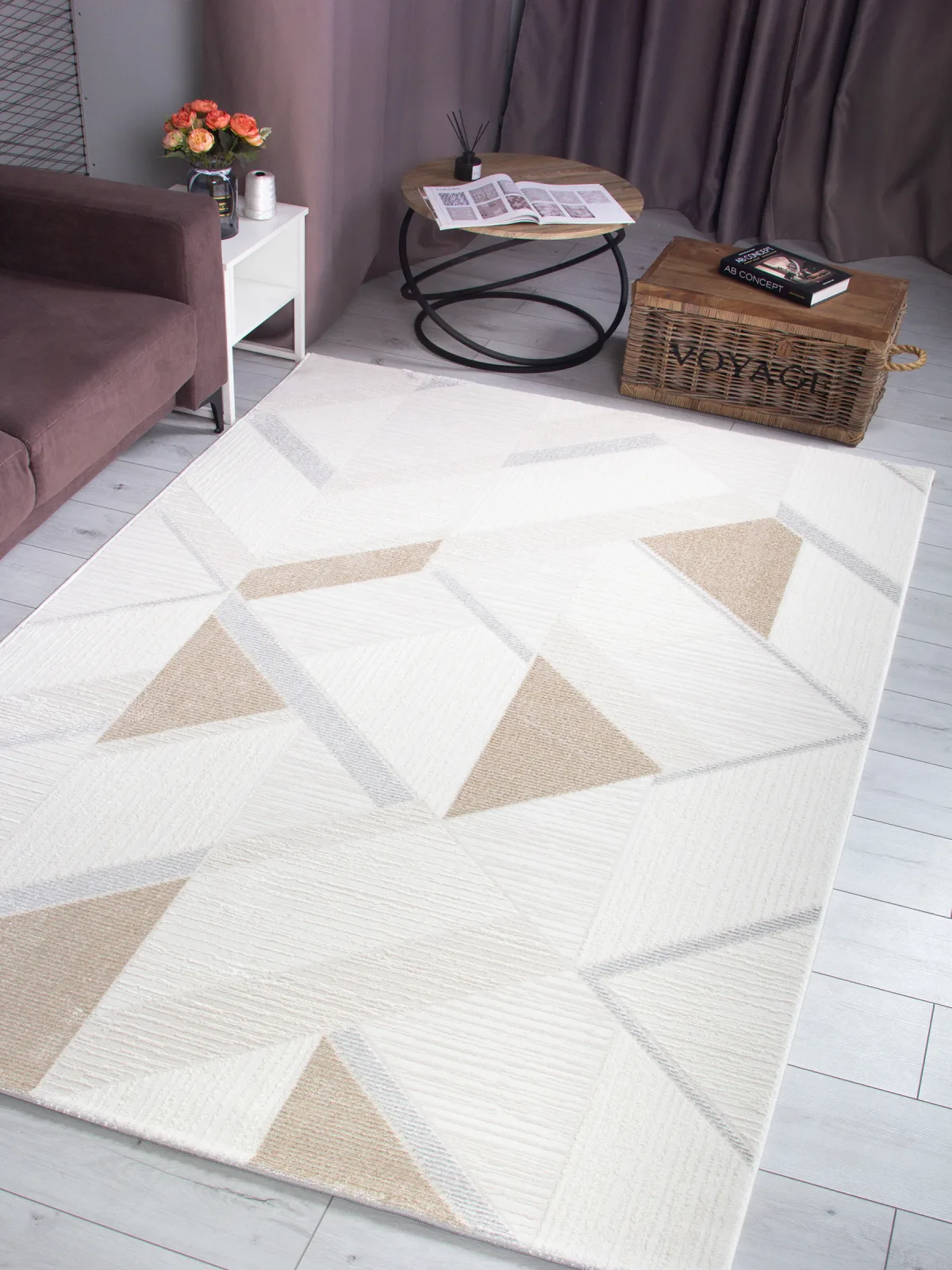 Современный ковер DALIDA 20802A - L.BEIGE / WHITE полиэстер Турция