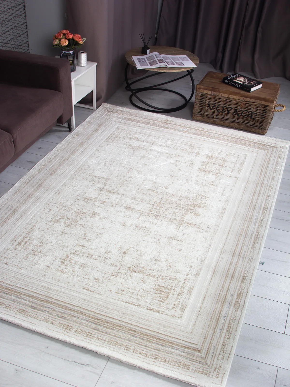 Современный ковер DALIDA 20809A - L.BEIGE / WHITE полиэстер Турция