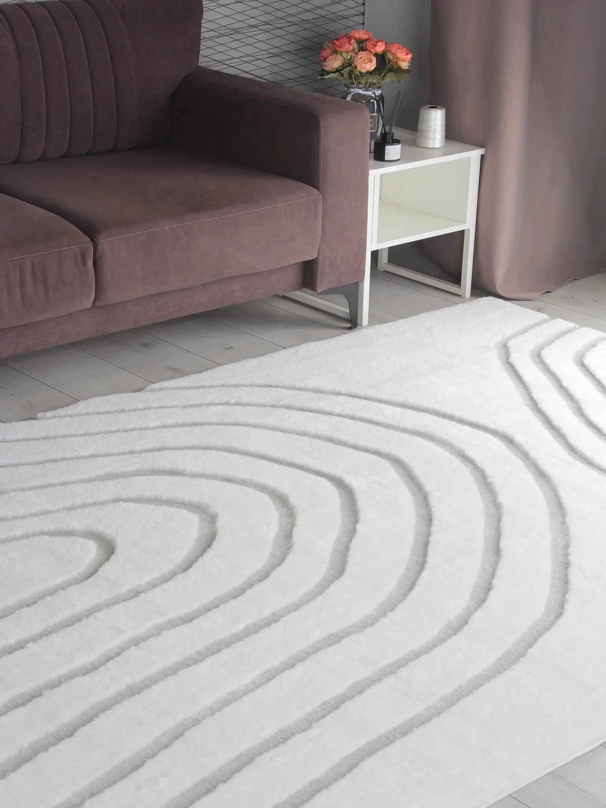 Современный ковер RABBIT CARVING PX4002 - CREAM / GREY из полиэстера, Китай