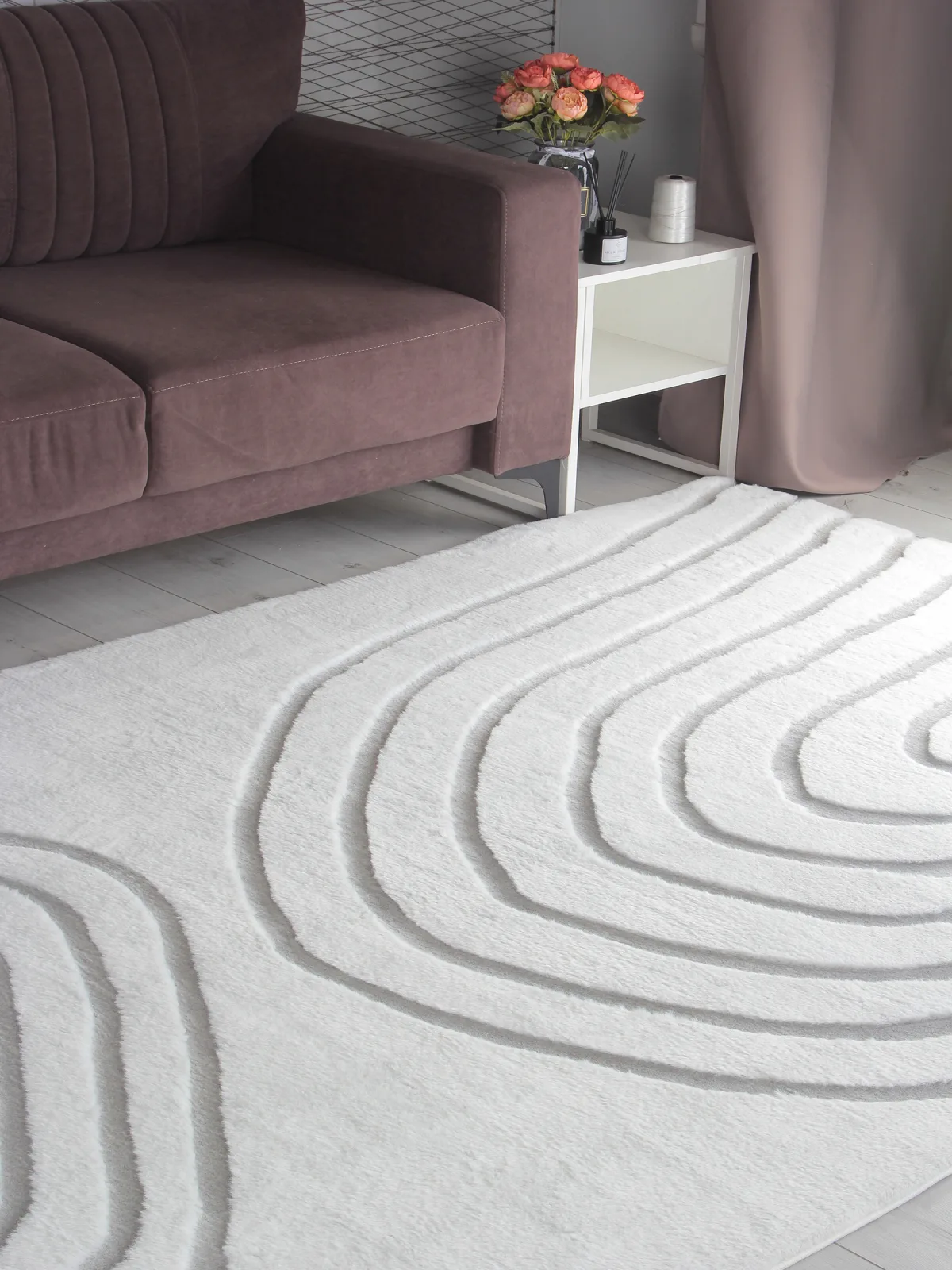 Современный ковер RABBIT CARVING PX4002 - CREAM / GREY из полиэстера, Китай