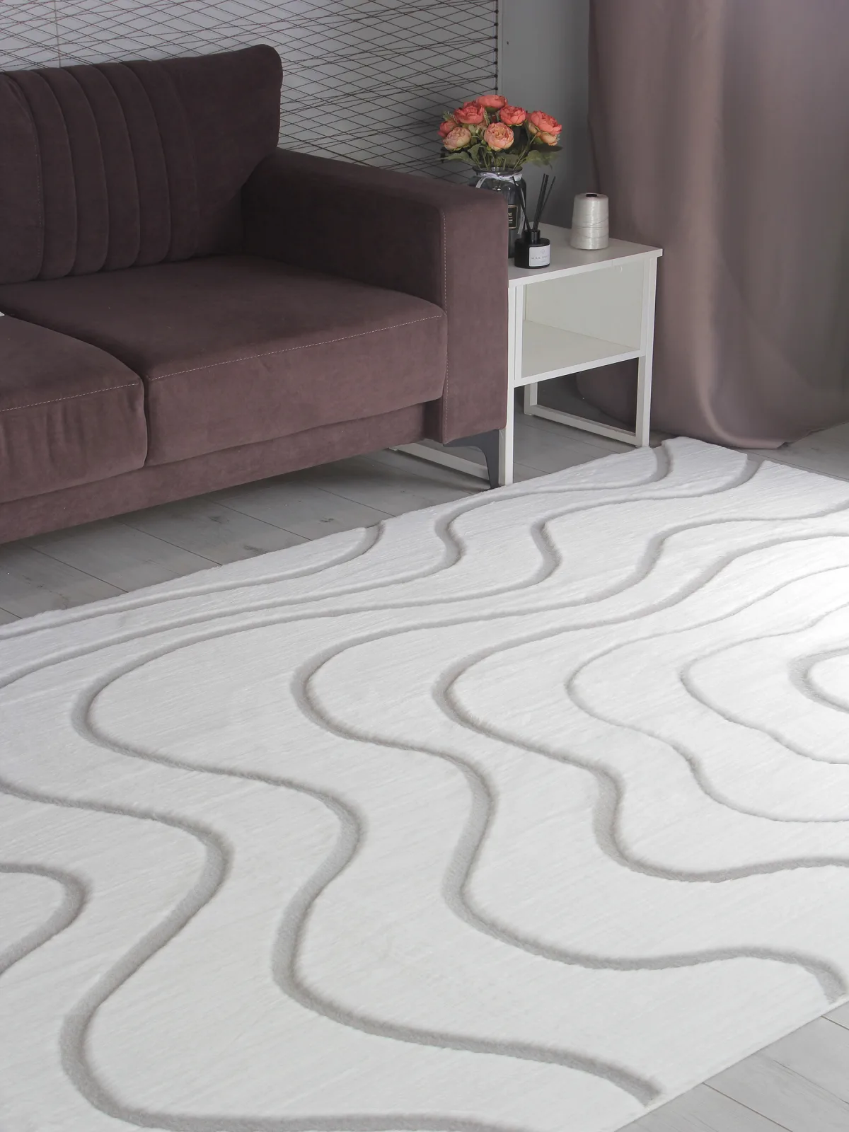 Современный ковер RABBIT CARVING PX4004 - CREAM / GREY полиэстер Китай