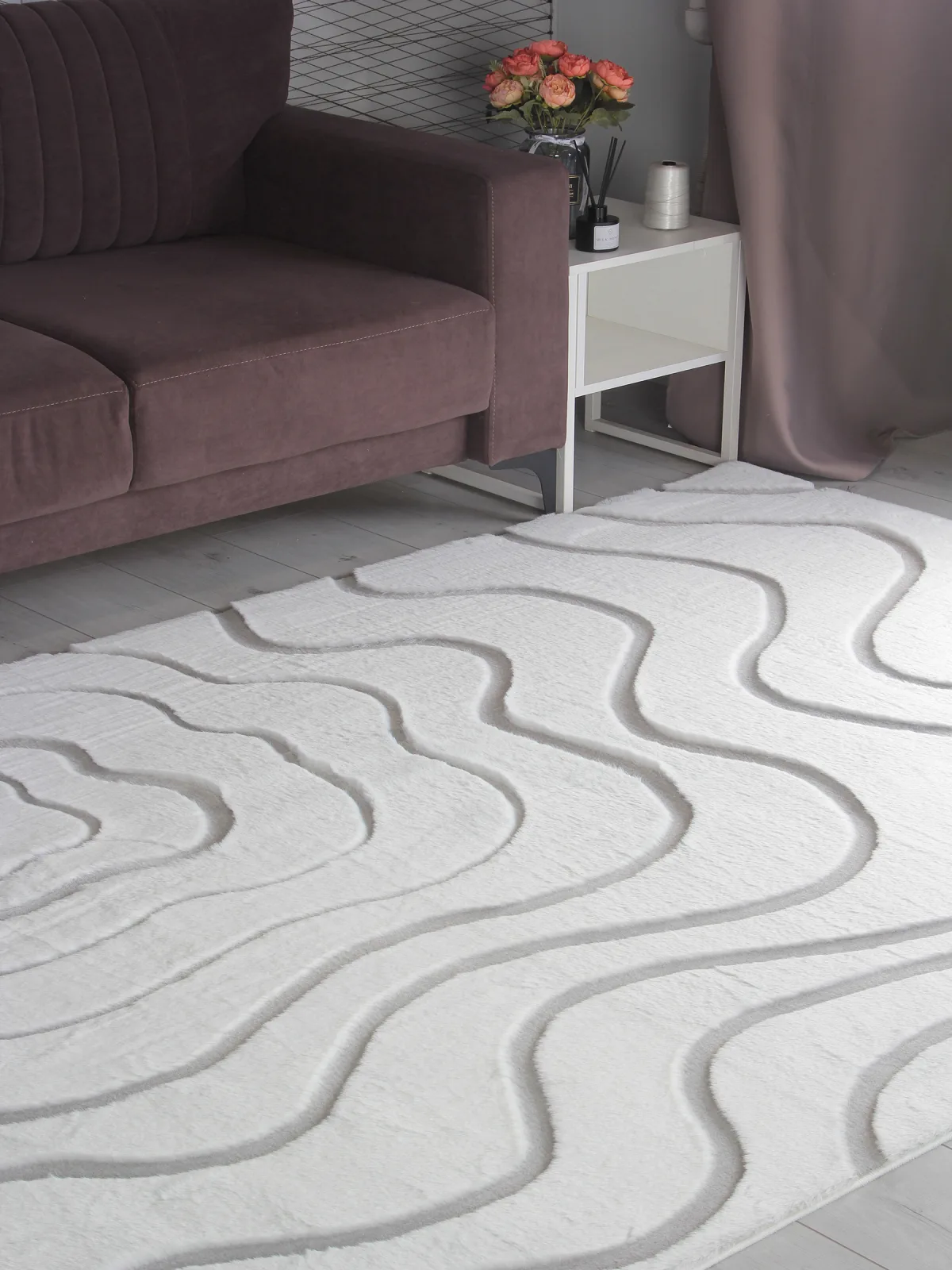 Современный ковер RABBIT CARVING PX4004 - CREAM / GREY полиэстер Китай
