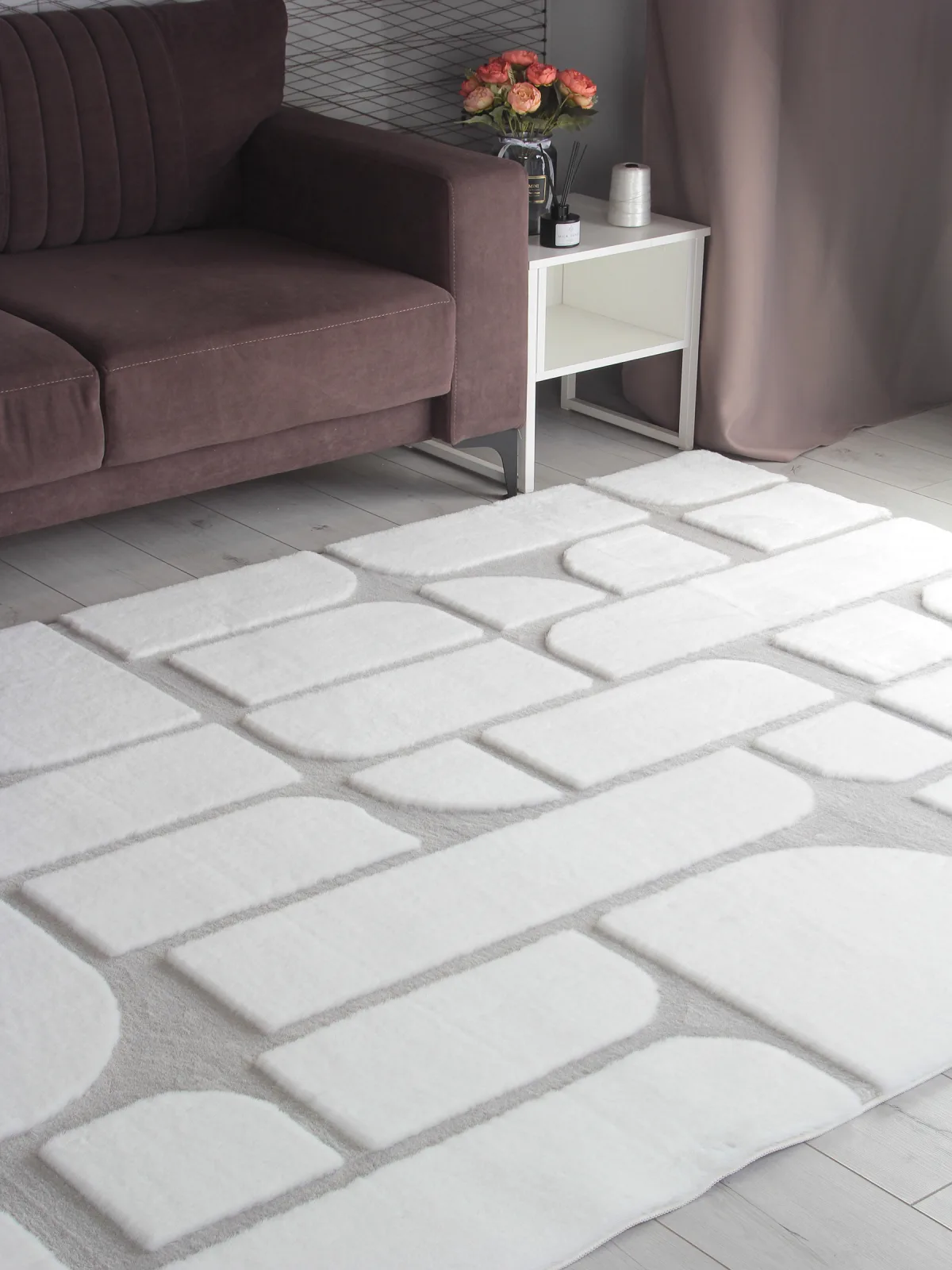 Современный ковер RABBIT CARVING PX4001 - CREAM / GREY полиэстер Китай