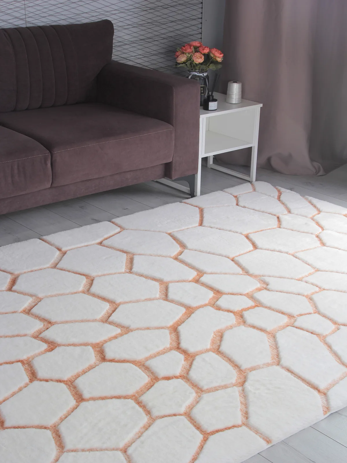 Современный ковер RABBIT CARVING PX4003 - CREAM / TERRA из полиэстера, Китай