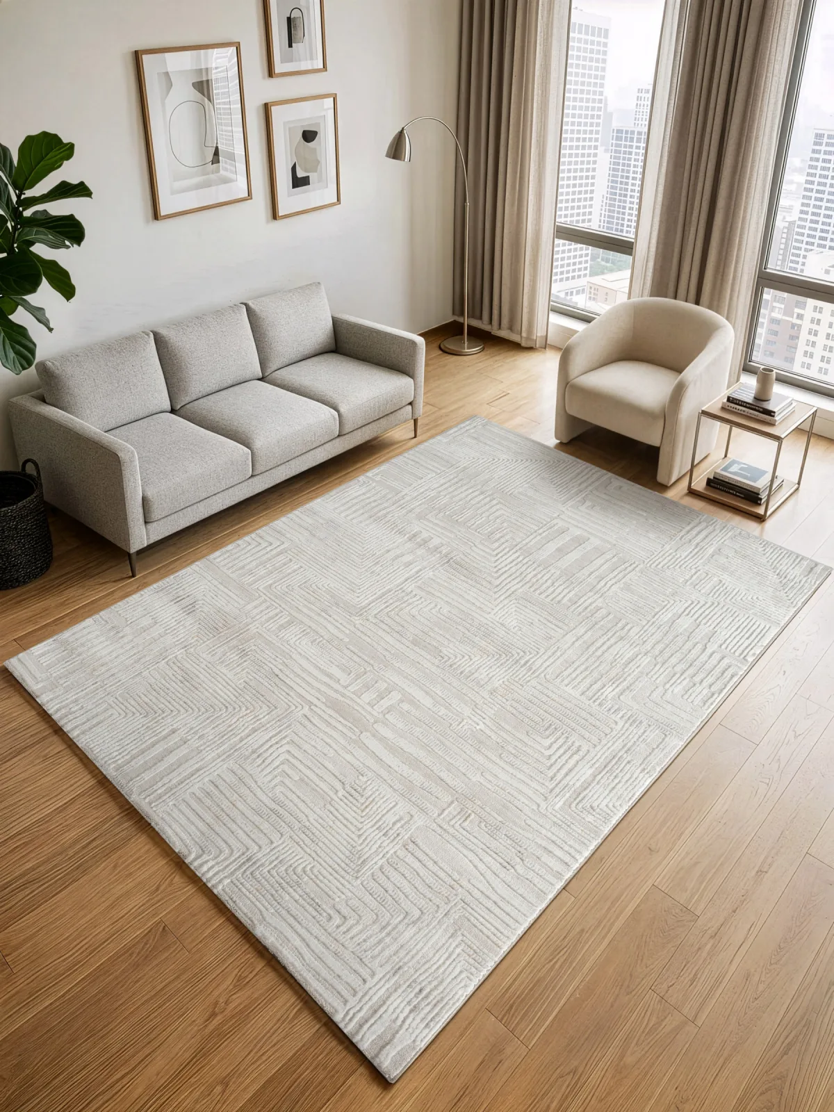Современный ковер LUMA SN009A - CREAM / CREAM из полиэстера, Турция
