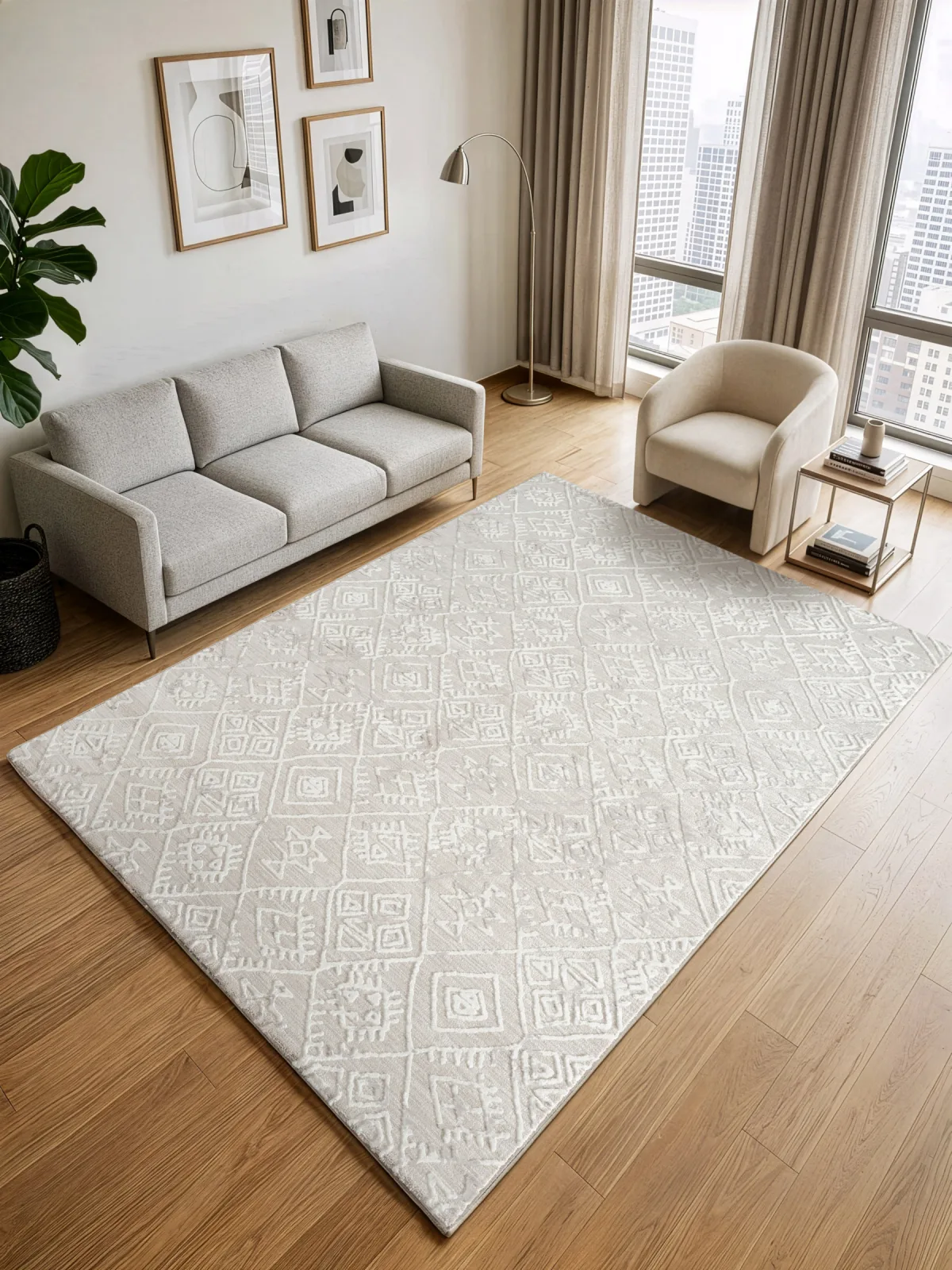 Современный ковер LUMA SN043A - CREAM / VIZON из полиэстера, Турция