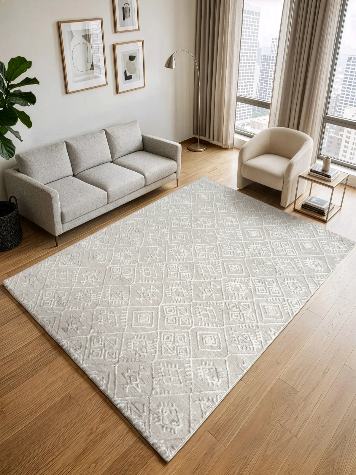 Современный ковер LUMA SN043A - CREAM / VIZON из полиэстера, Турция