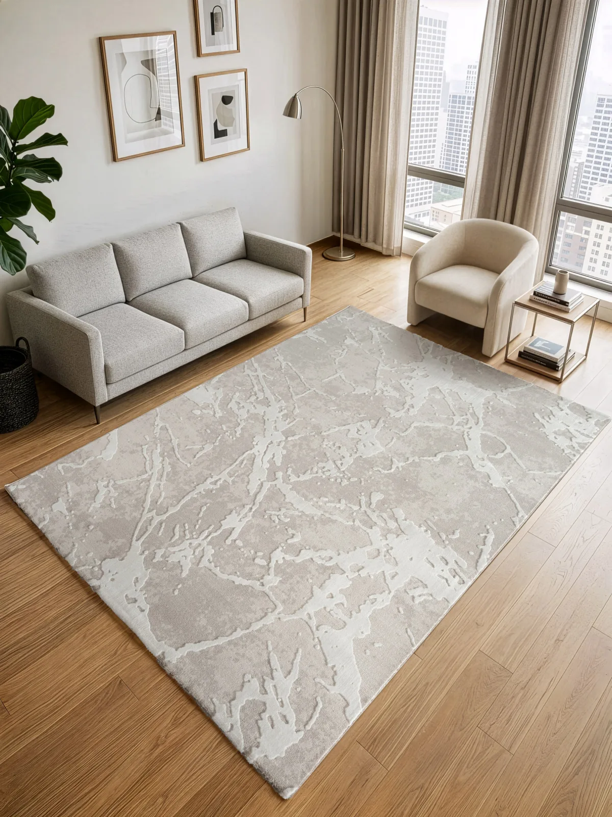 Современный ковер LUMA SN010A - CREAM / VIZON из полиэстера, Турция