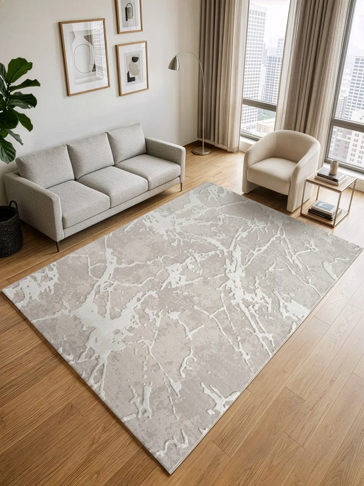 Современный ковер LUMA SN010A - CREAM / VIZON из полиэстера, Турция